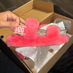 UGG Vibrant Pink Fluffy Slides
